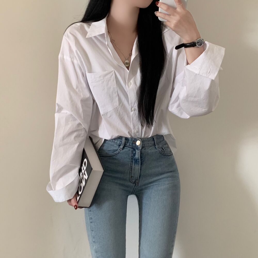 Solid Color Loose And Simple Shirt Casual Base White Shirt