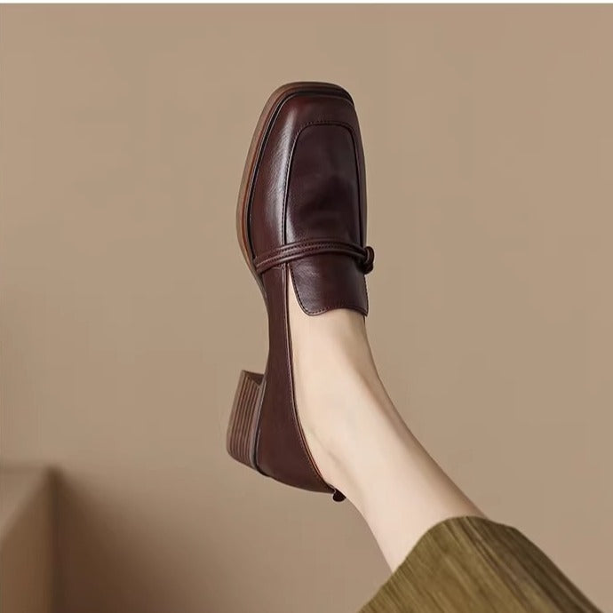 Spring And Autumn New Square Head Women's Chunky Heels Fashion British Style