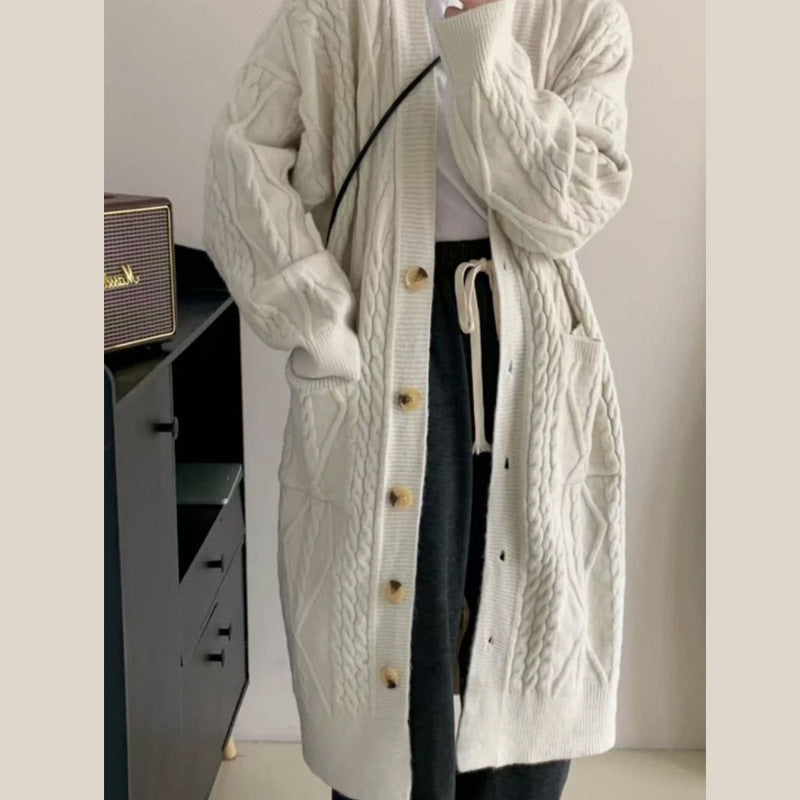 Women's Twist Knitted Cardigan Autumn And Winter Lazy Style Sweater Coat