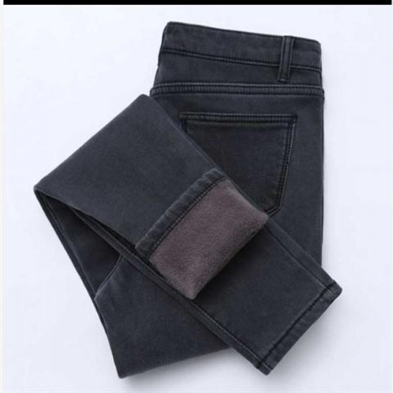 Women's Black Tight Fit And Thin Outer Wear Warm Cotton Pants