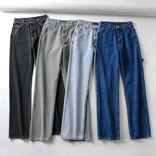 High Waist Slim Wide Leg Jeans Retro Tooling Fashion Stitching Long