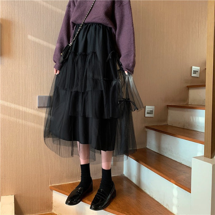 New Design Sense Irregular Fairy Puffy Net Yarn Cake Skirt