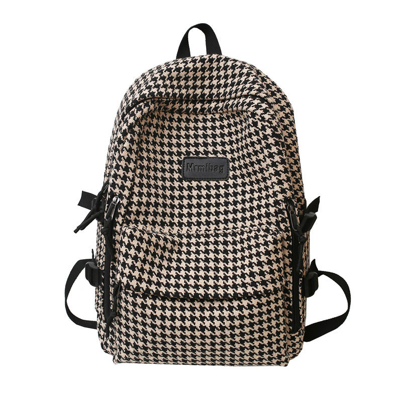 Original Knitted Houndstooth Simple Versatile Large Capacity Backpack