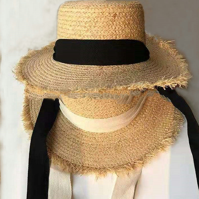 Cute Raffia Woven Flat-top Cap Lace