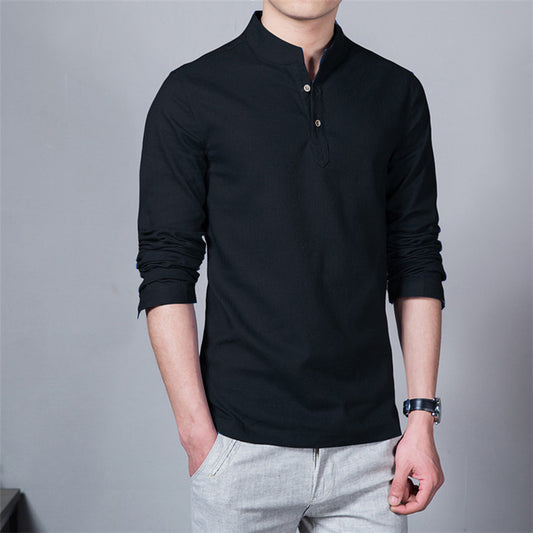 Cotton Linen Shirt Men's Long Sleeve Bottoming Shirt