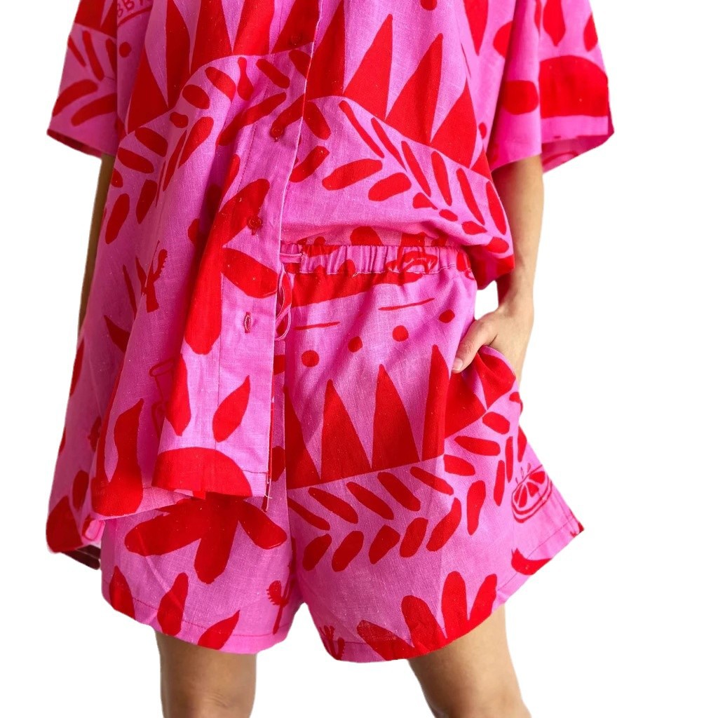 Fashion Casual All-matching Printed Cardigan Shirt Collar Suit Women