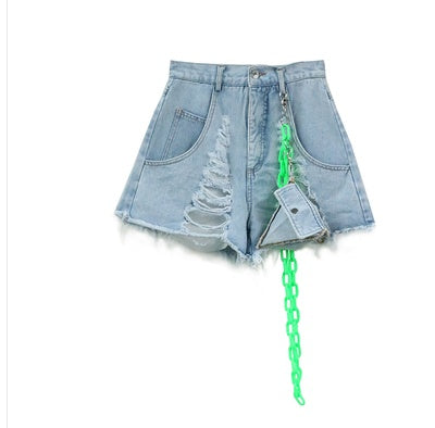 European goods summer new wash water worn denim shorts female chain triangle bag casual pants wild hot pants