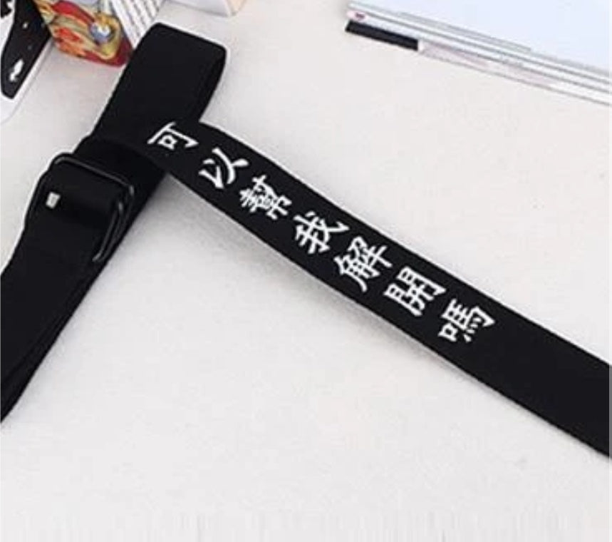 Funny text printed double buckle canvas belt