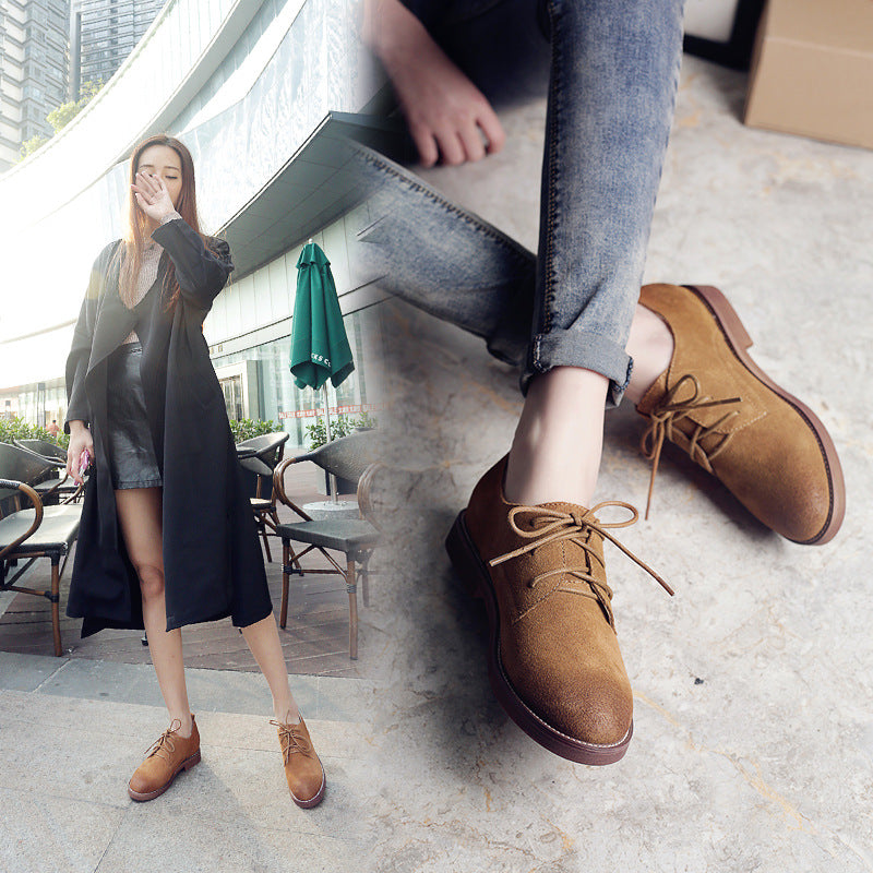 Ladies Retro British Flat Heel Leather Women Shoes