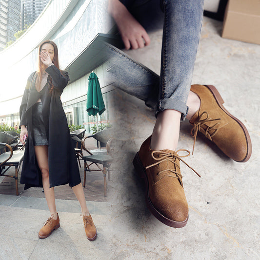 Ladies Retro British Flat Heel Leather Women Shoes