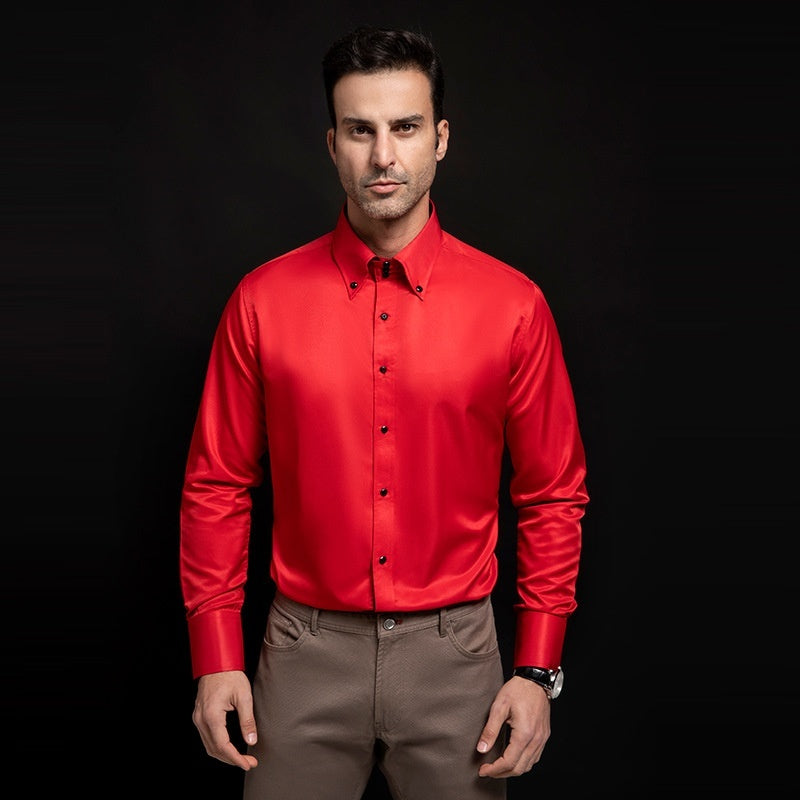 SpringAutumn New Crystal Button Plain Men's High-neck Shirt
