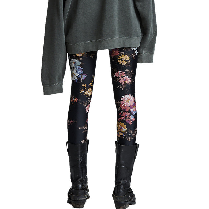Retro Floral Butterfly Print Casual Skirted Legging Pants