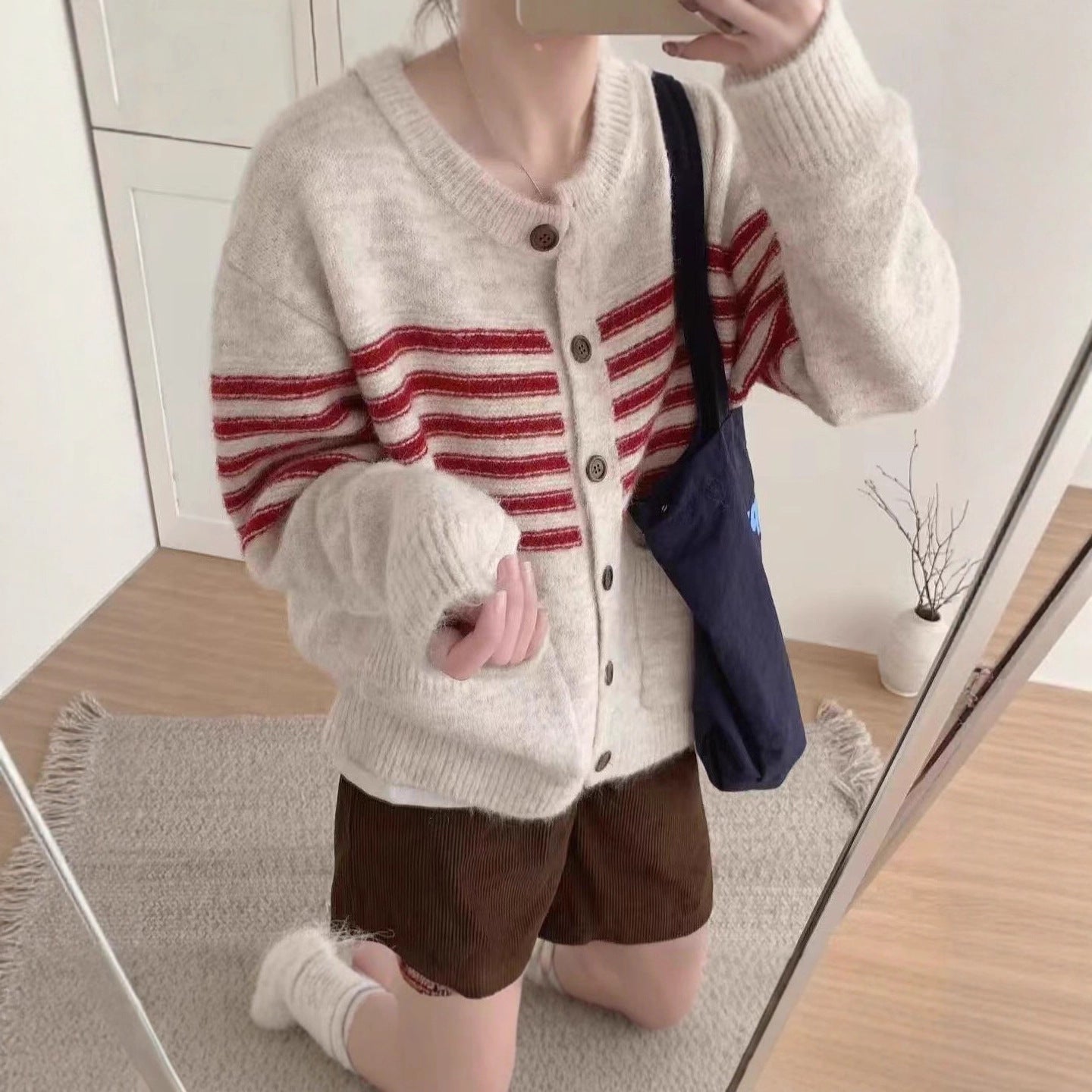 Vintage Stripe Versatile Knitted Cardigan Korean Style