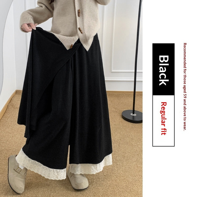 Casual Korean-Style Youthful Lace-Patch Straight Pants