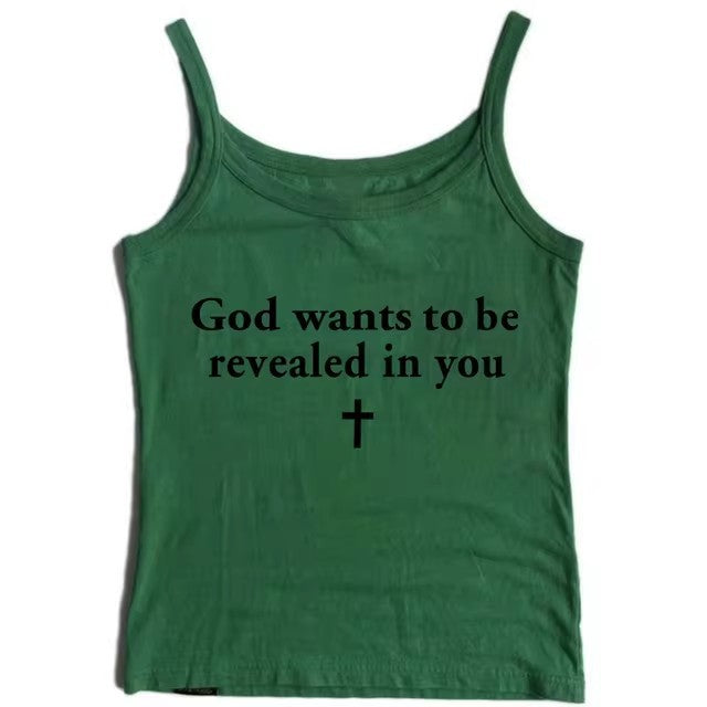 Vintage Cross Letter Printed Camisole Top