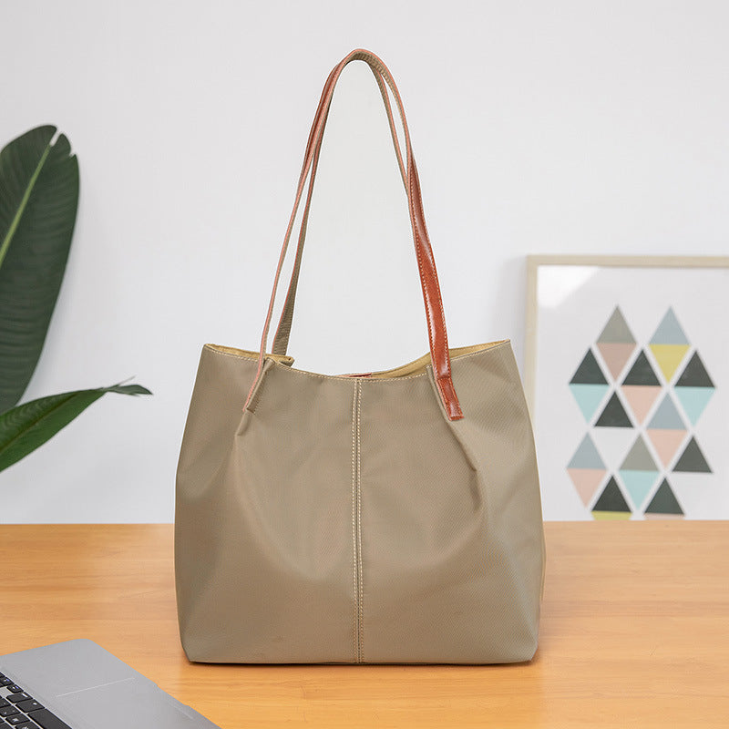 Stor Kapacitet One-shoulder Casual Lærred Tote Taske Dame Skuldertaske Vandtæt Oxford Stof