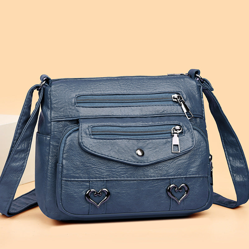 Crossbody Skuldertaske i Blødt Læder med Flere Rum