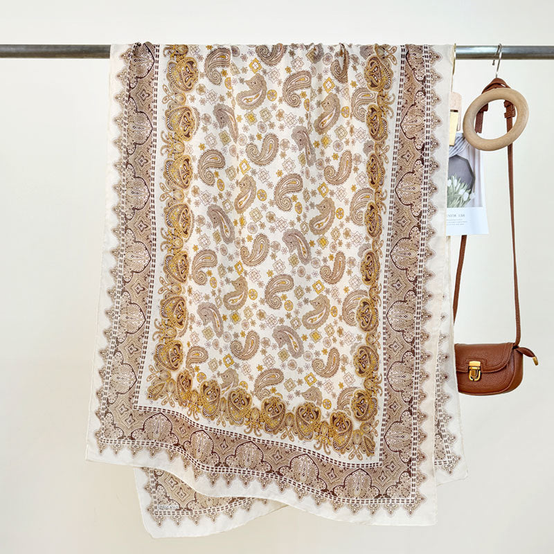 Women's High-grade Versatile Classic Pattern Travel Sun Protection Silk Scarf Shawl