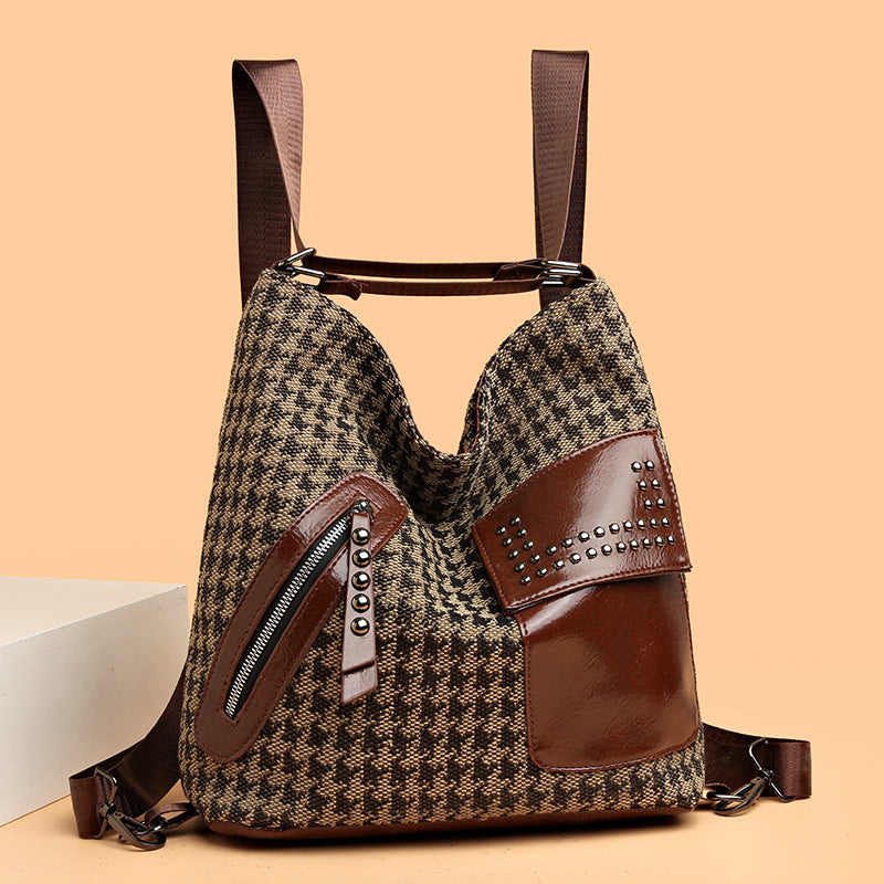 Houndstooth Rygsæk til Kvinder Mode Nitte Design Leopard Skuldertasker