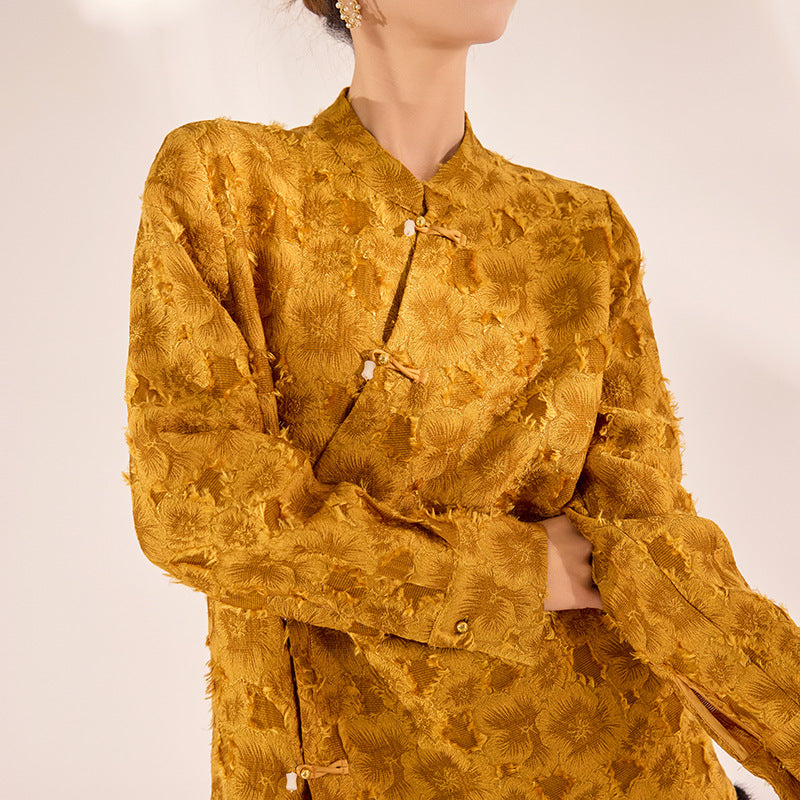 New Chinese Style Diagonal Buckle Design Sense Chinese Style Loose Show Temperament Shirt