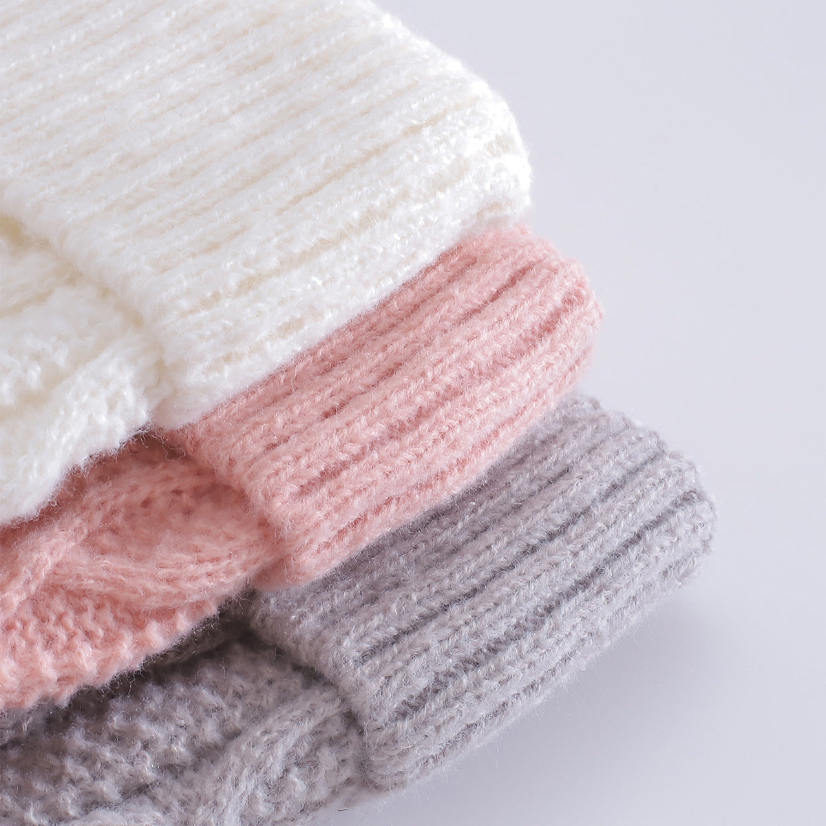 Warm Leisure Flanging Pompons Knitted Hat