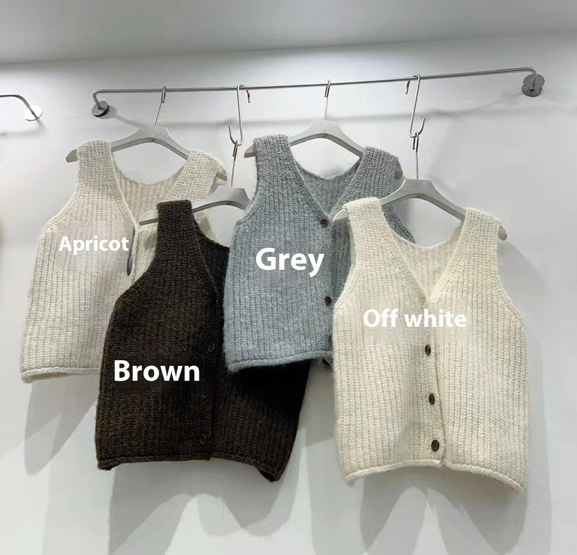 Solid Color Loose-fitting Versatile Sleeveless Cardigan Sweater Vest Women's Knitted Vest Waistcoat Top