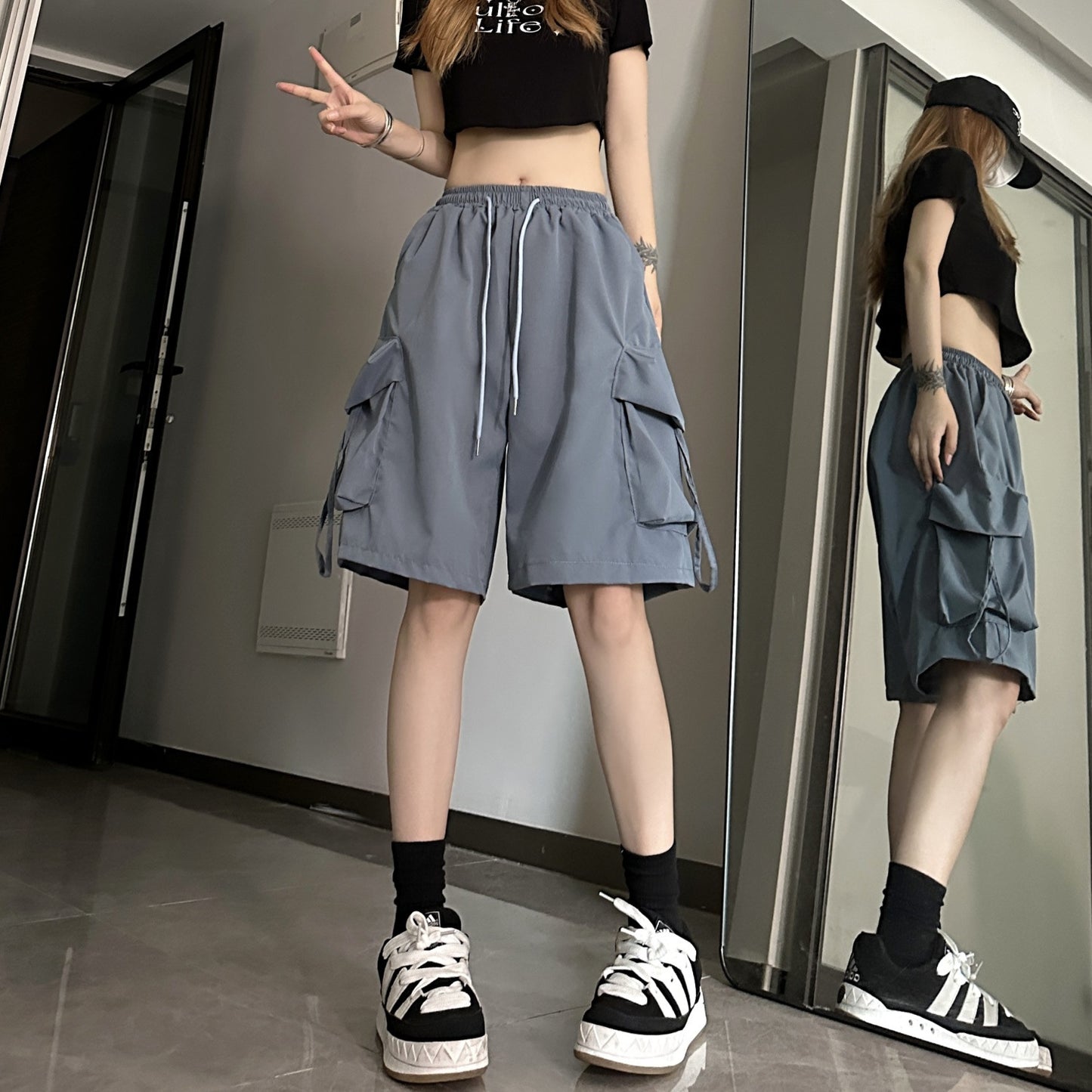Women's American Summer Thin Wide Leg Casual Shorts