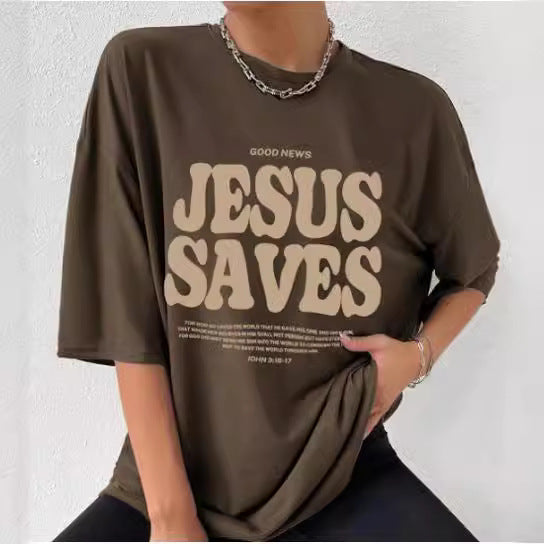 Personaliseret bomulds T-shirt med printet bogstaver og korte ærmer