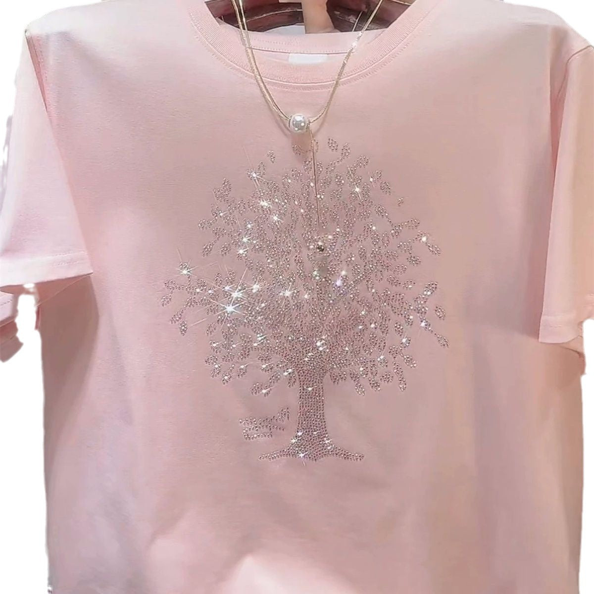 Combed Cotton Rhinestone Hot Fixed Short Sleeve T-shirt