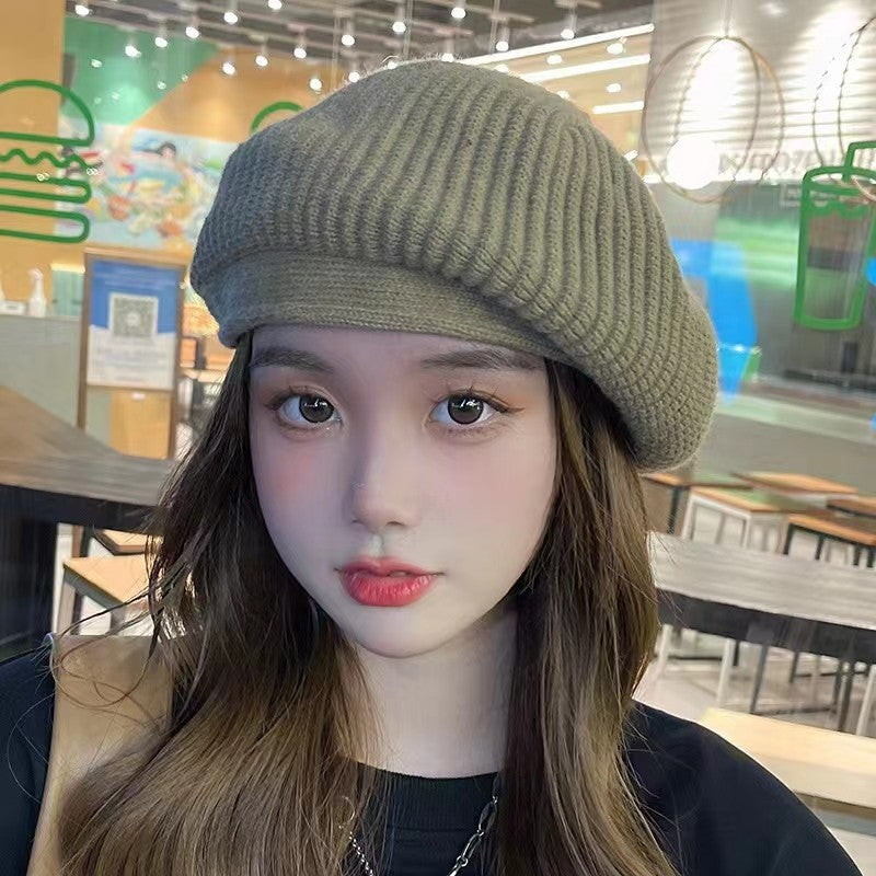 Knitted Beret Women's Ripple Wide Brim Simple And Fashionable