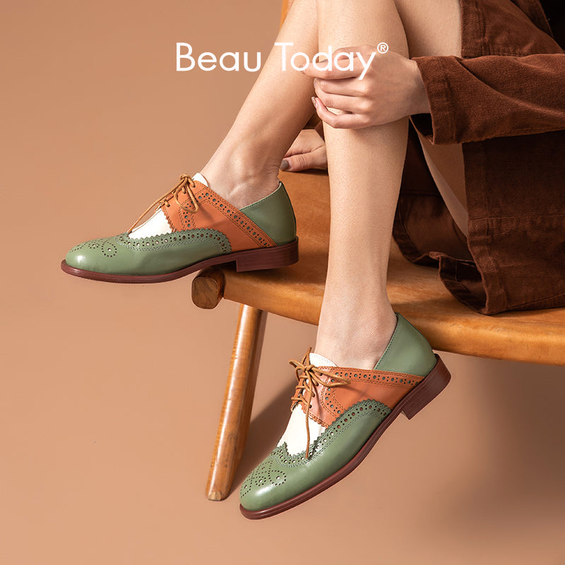 Low Heel 40to43 Color Matching Burnt Flower Lace-up Shoes