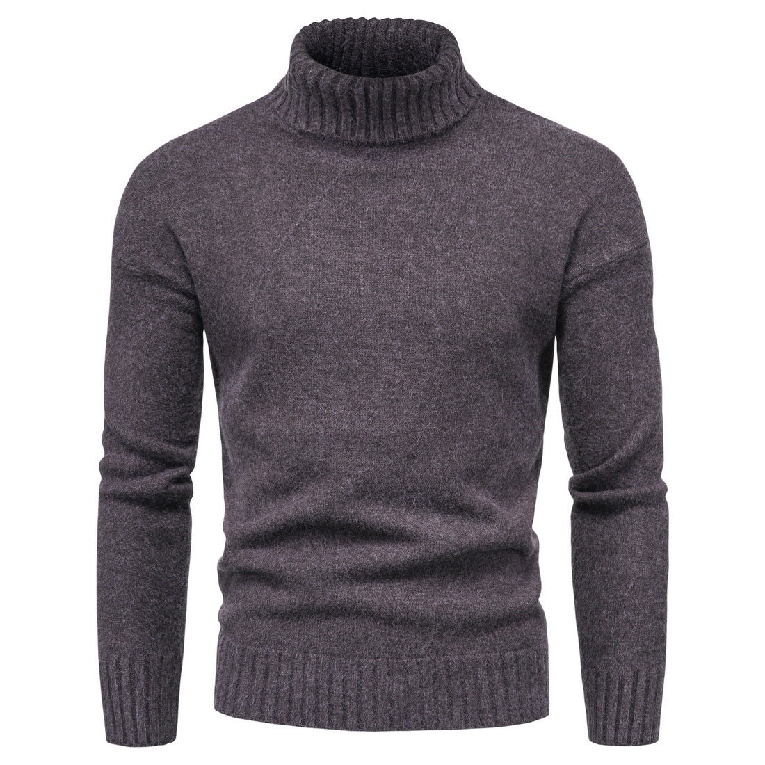 Herre ensfarvet strik højhalset sweater