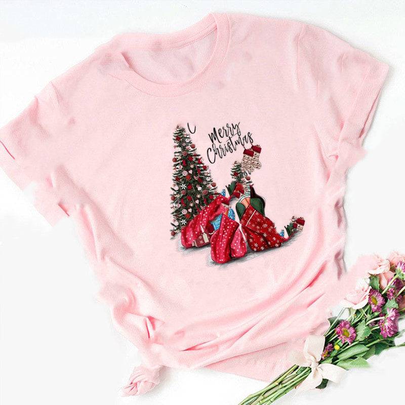 Christmas Santa Elk T-Shirt Couple Short Sleeve