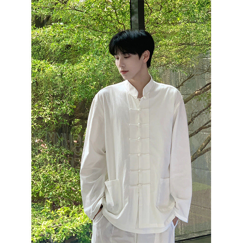 National Style Shirt Stand Collar Long-sleeved Chinese Knot Button High-grade