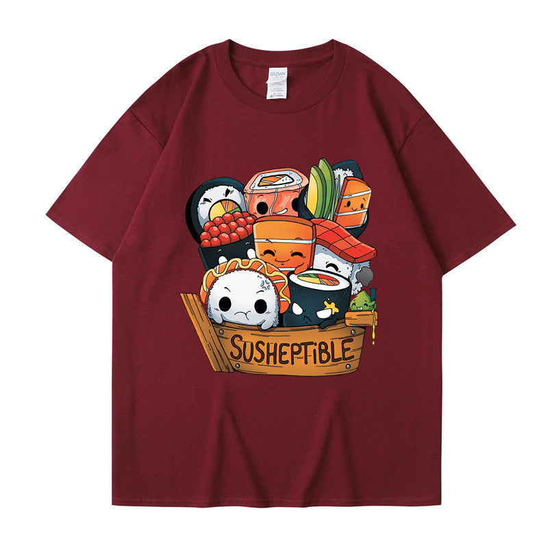 Foreign Trade New European And American Food Sushi Baby Style Printing Men And Women Short Sleeve