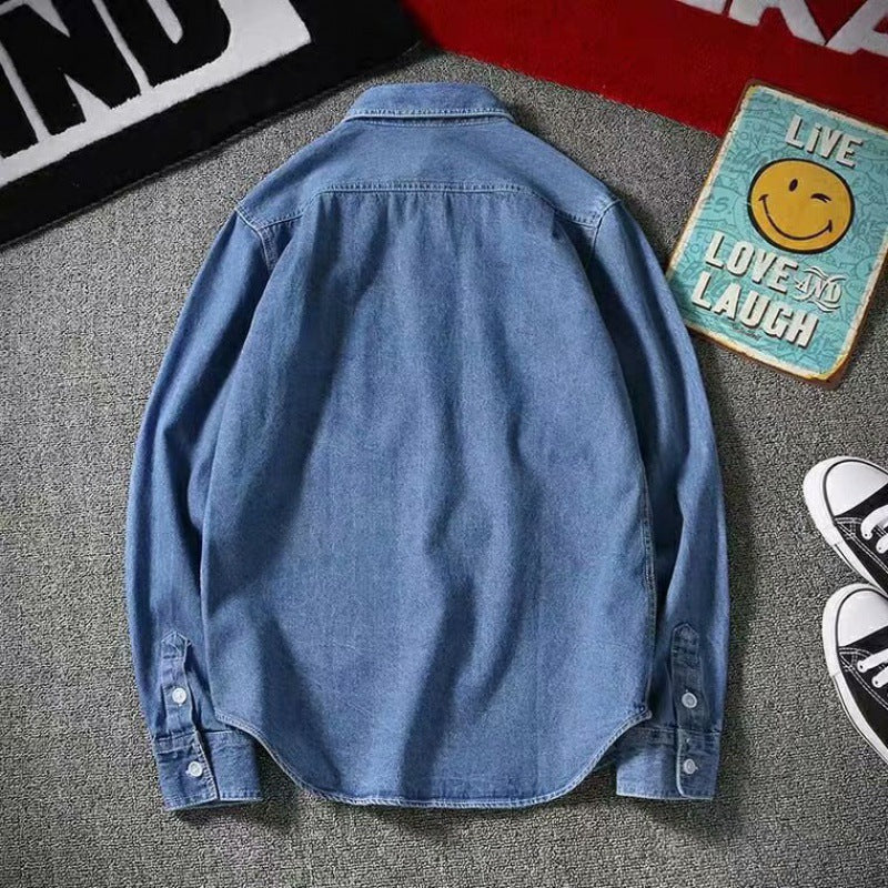 Spring And Autumn Denim Shirt Men's Korean-style Slim Fit