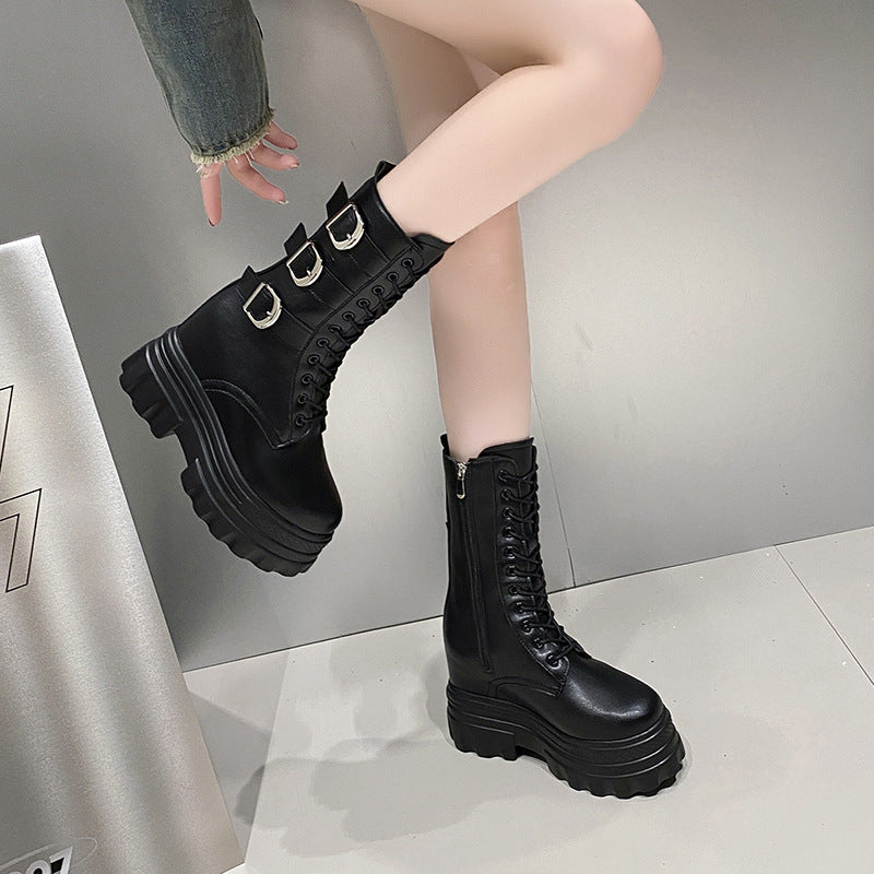 Womens Thick-soled Height-increasing Mid-calf Boots