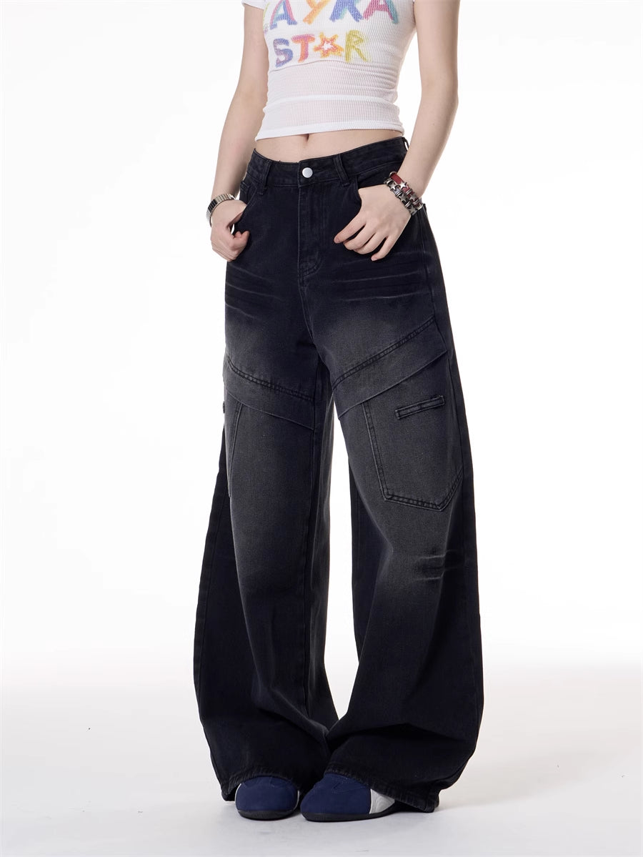Girl Style Multi-pocket Deconstructive Design Jeans