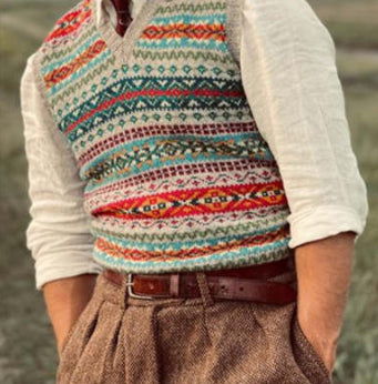 Relaxed Loose-fitting V-neck Pullover With Heavy-duty Print High-end Style