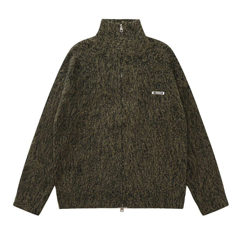 Versatile Zipper Stand Collar Sweater Men's Loose High Collar Knitted Cardigan Jacket