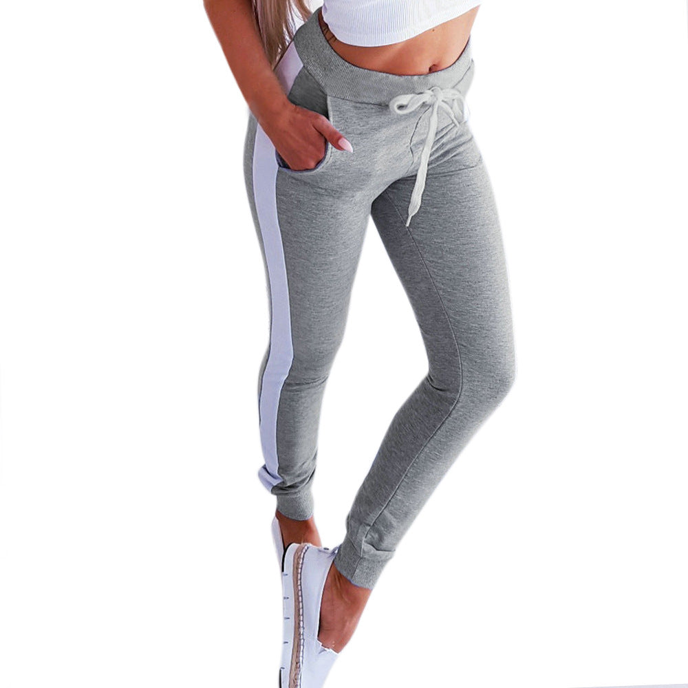 Women Sexy Lace-up Color Matching Trousers
