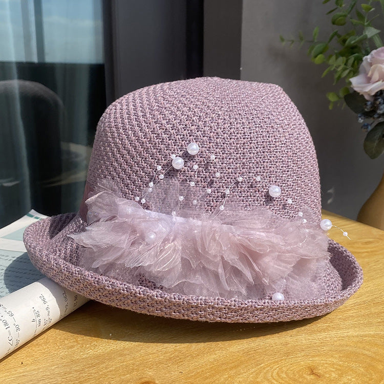 Curling Top All-match Flower Knit Breathable Bucket Hat