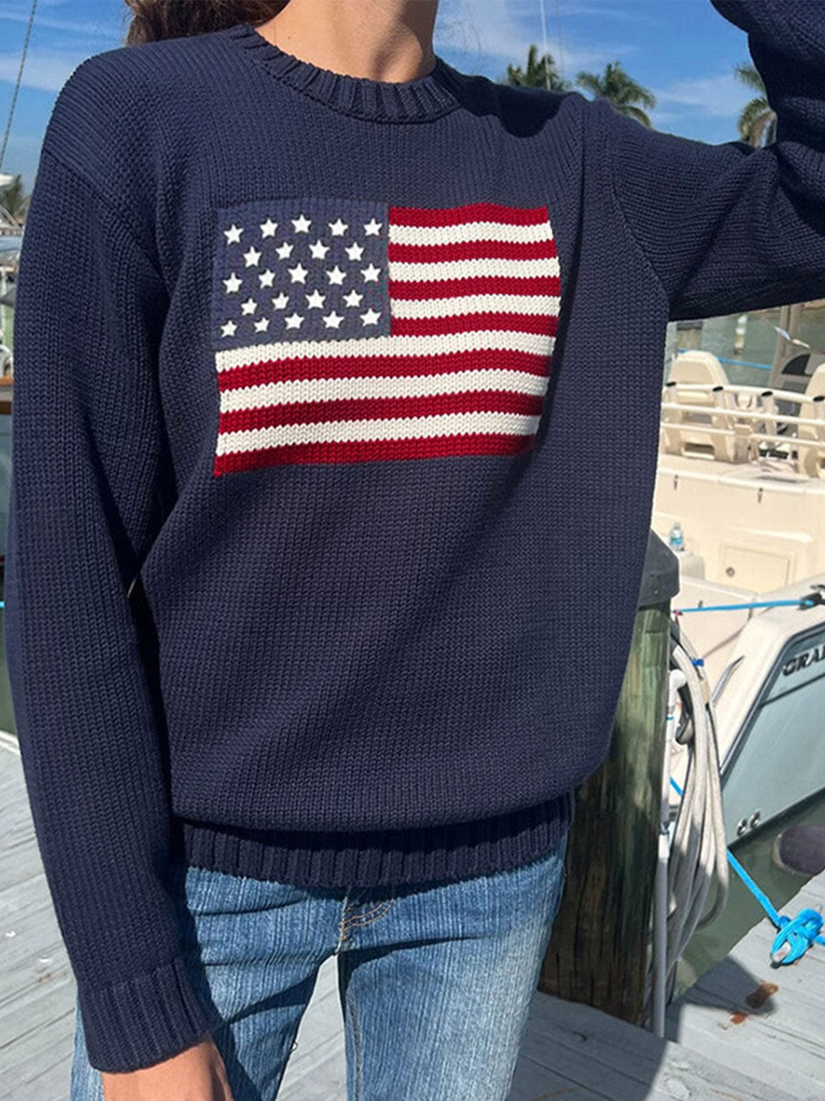 Women's Retro Long-sleeved Pullover Round Neck Sweater