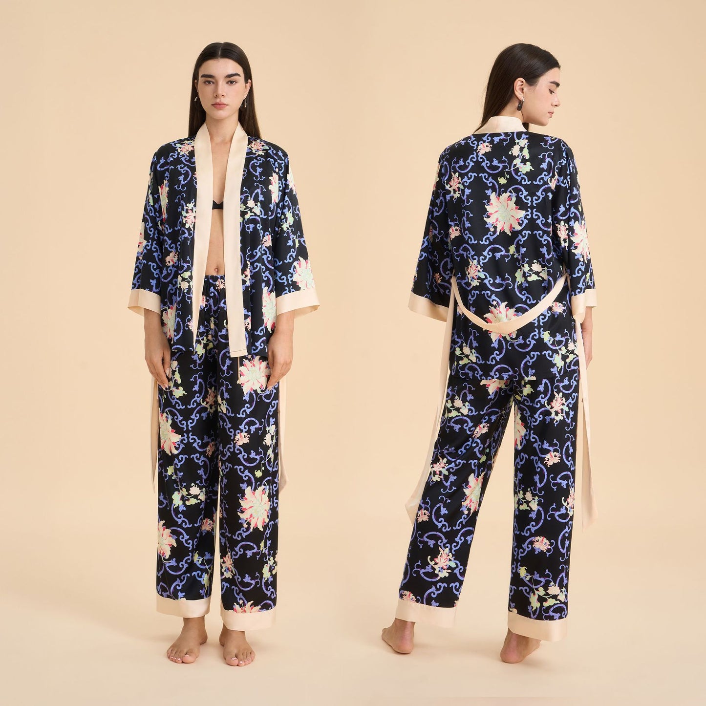 Floral-print Satin Chiffon Loungewear Set