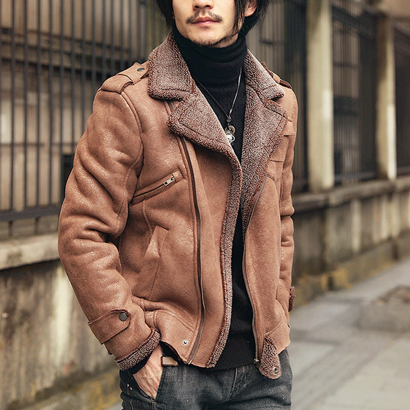 Men's Fashionable Faux Suede Lamb Fur Coat