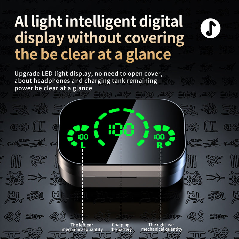 YD03 Wireless Bluetooth-Compatible Headset TWS Large Screen Smart Digital Display in Ear Breathing Light