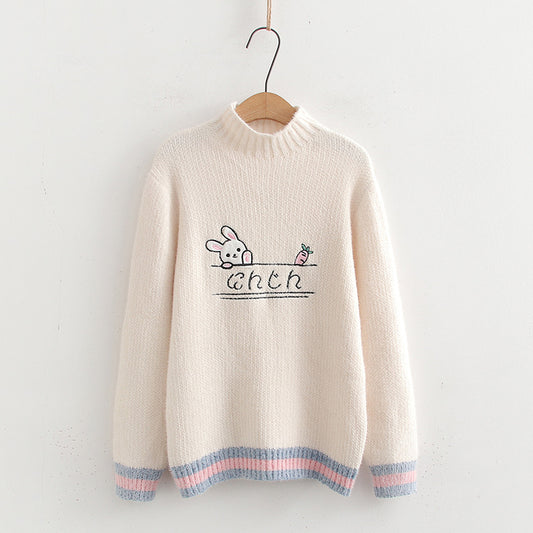 Japanese Cartoon Round Neck Sweater Women's Fresh Inner Pullover Sweater Fashion