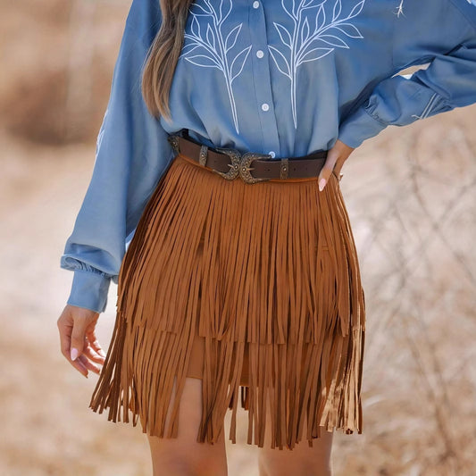 Retro-style Mesh Tassel Skirt Womens Elegant Short