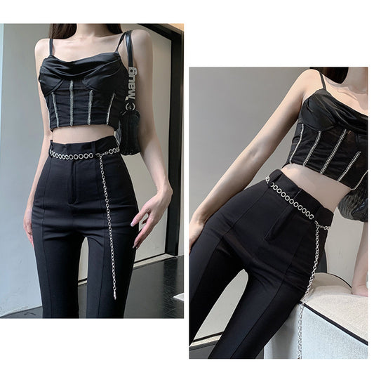 Black Micro Slit Mopping Pants