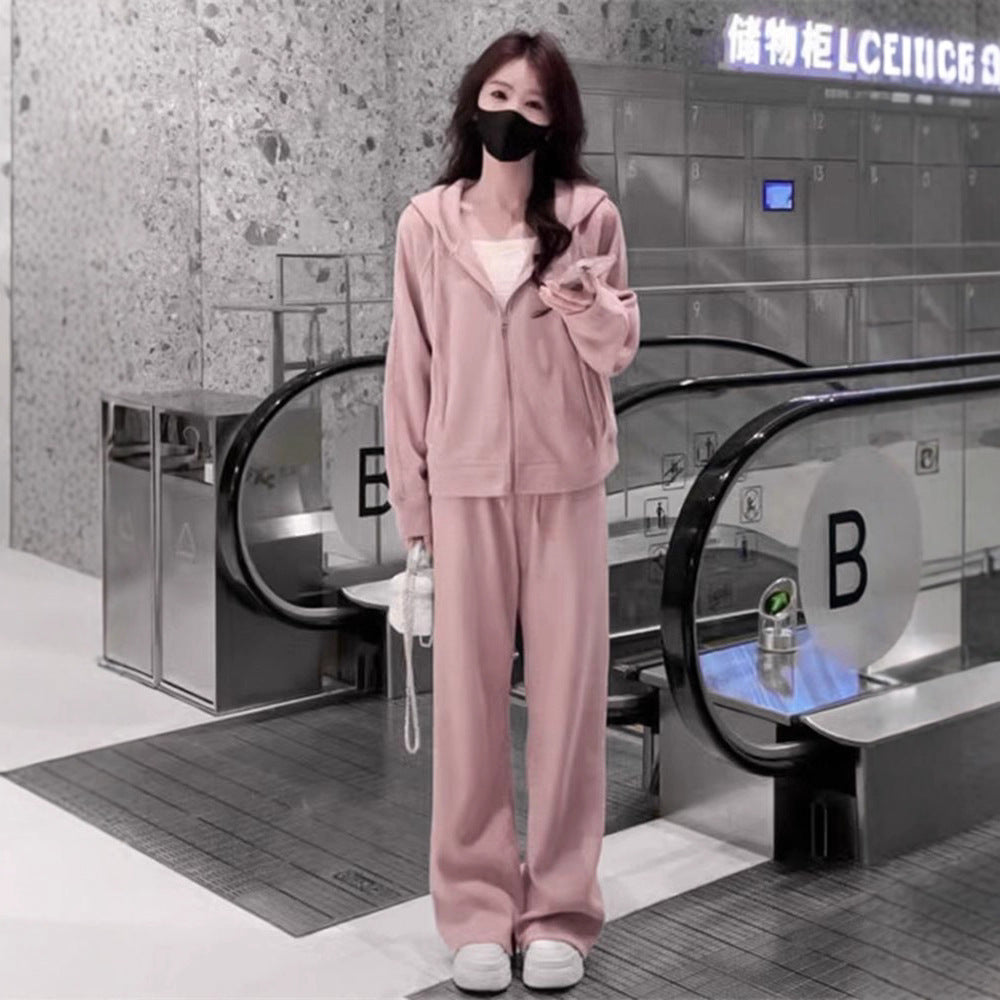 Loose Fashion Hooded Sweatshirt Wide Leg Pants